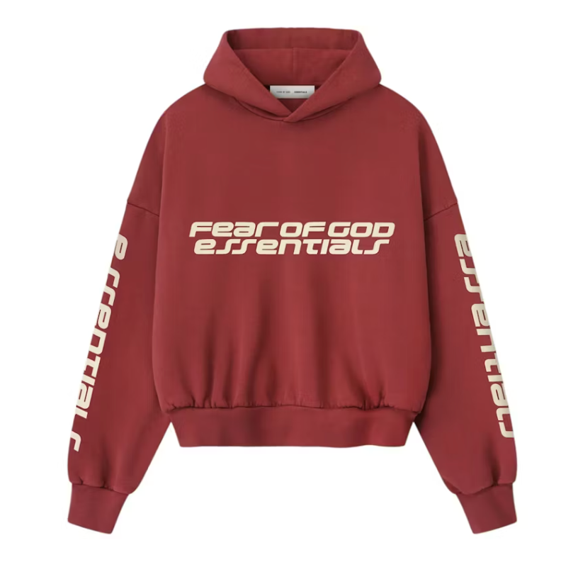 Fear of God Essentials Cropped Relaxed Hoodie "Crimson"