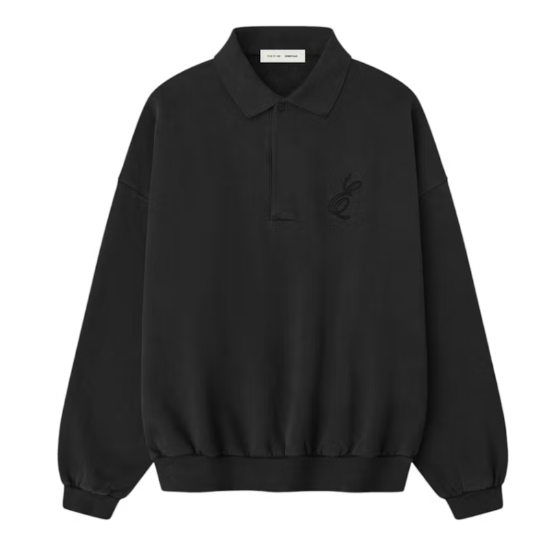 Fear of God Essentials Embroidered Classic Polo Sweatshirt "Vintage Black"