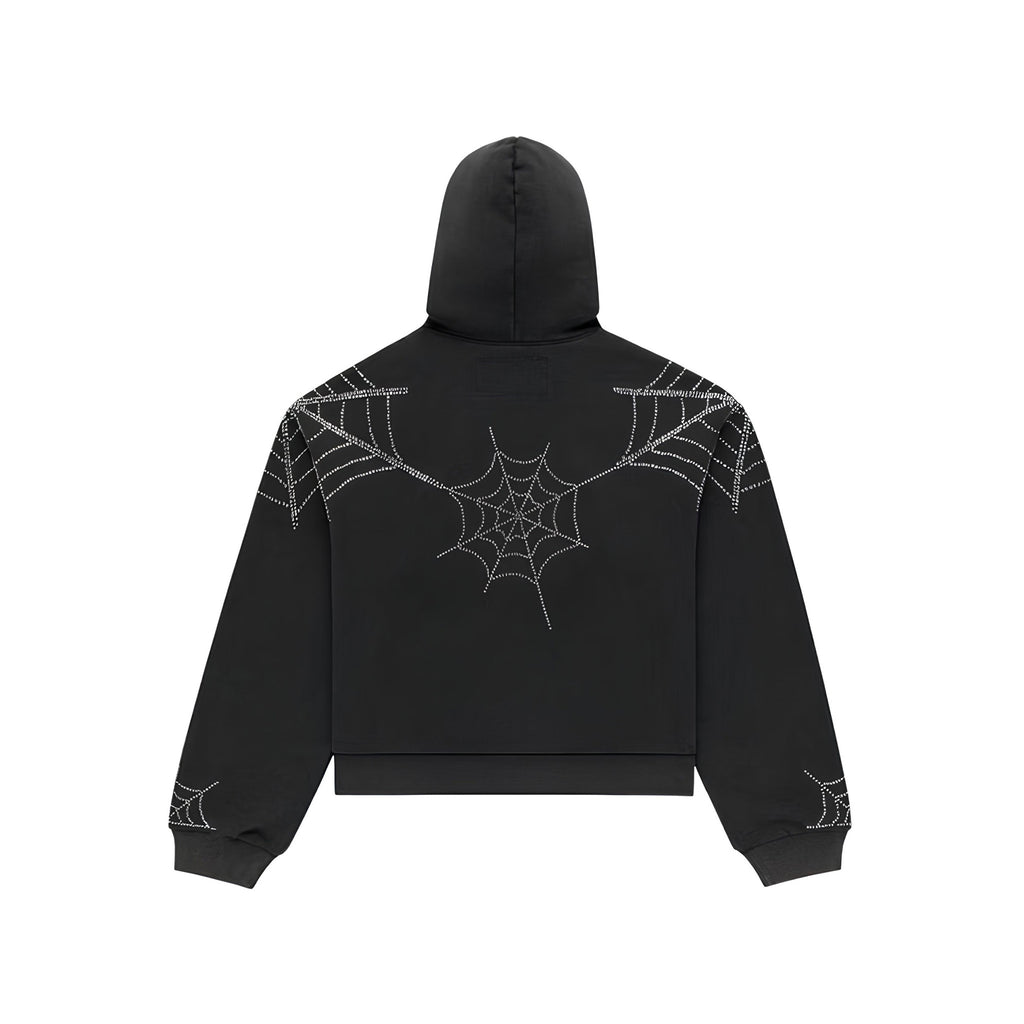 Sp5der King Spider Rhinestone Web Zip Hoodie