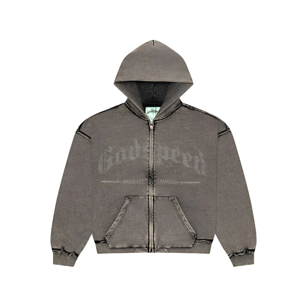 GodSpeed Studded OG Logo Hoodie (Grey Wash) - Hype World
