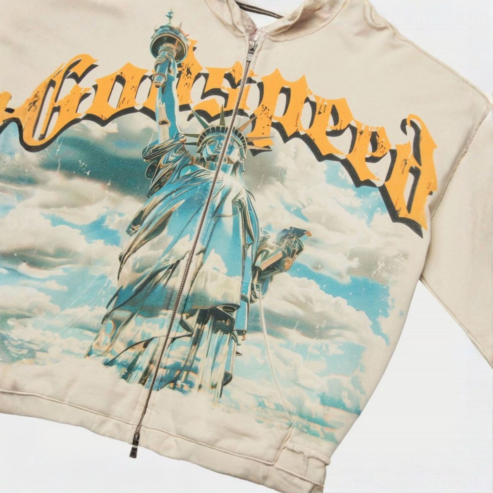 GodSpeed "Sunken Liberty" Zip Hoodie V2 (Bone) - Hype World