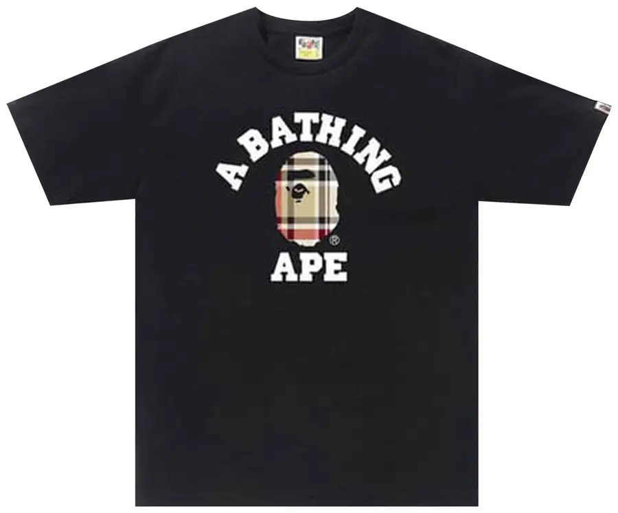 BAPE Check College Tee 'Black/Beige'