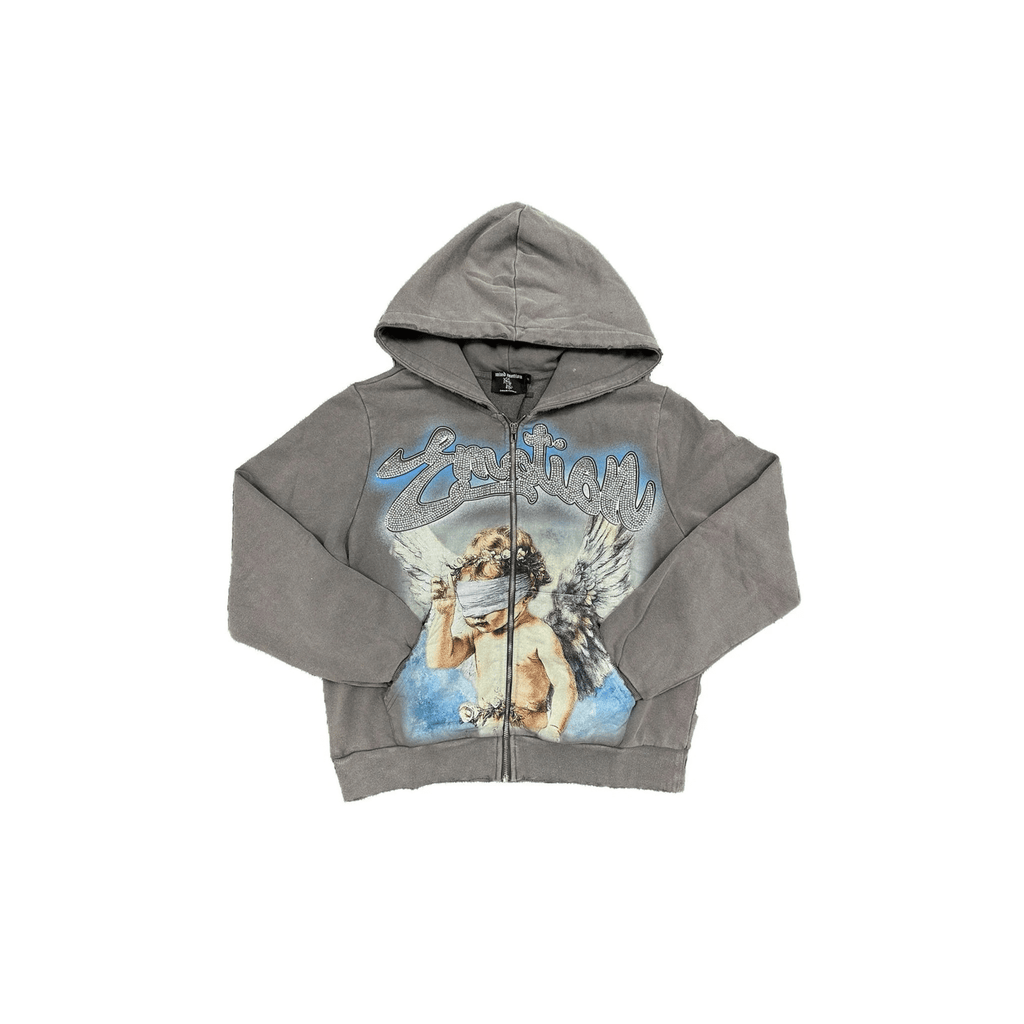 Mixed Emotion Rhinestone Hoodie Grey - Hype World