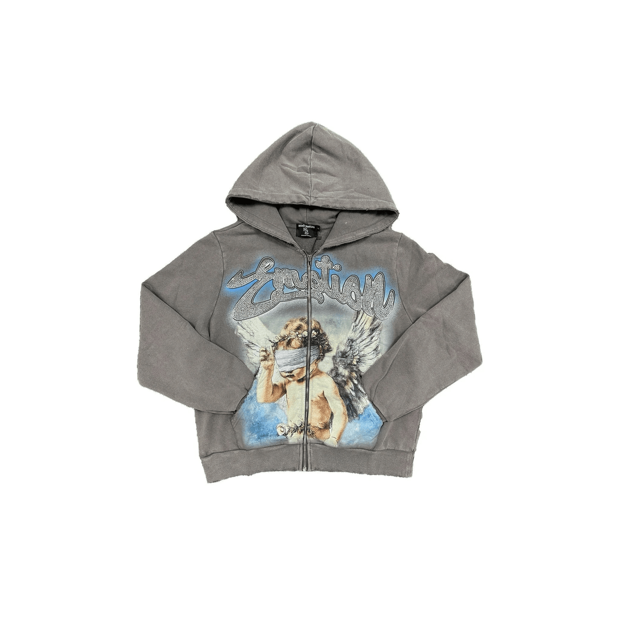 Mixed Emotion Rhinestone Hoodie Grey - Hype World