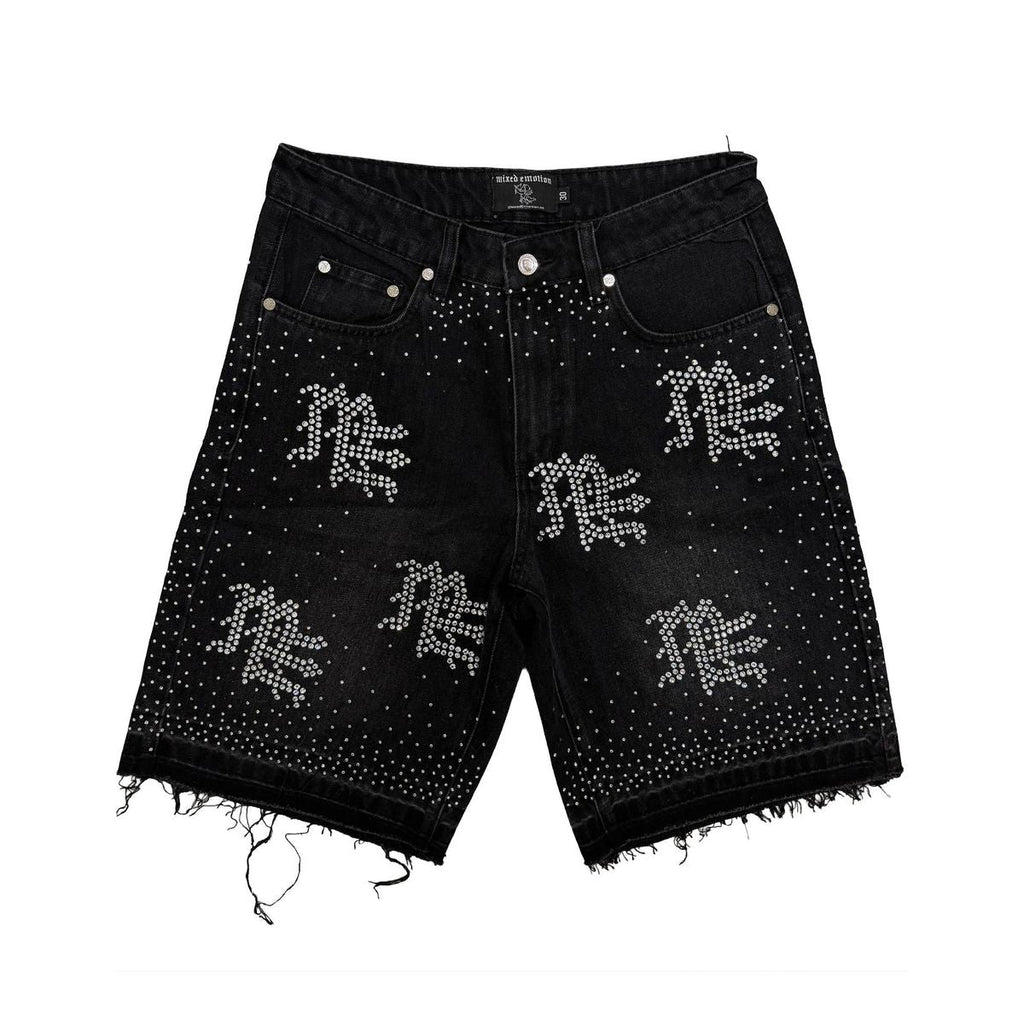 Mixed Emotions Black “ME” Rhinestone Denim Shorts - Hype World