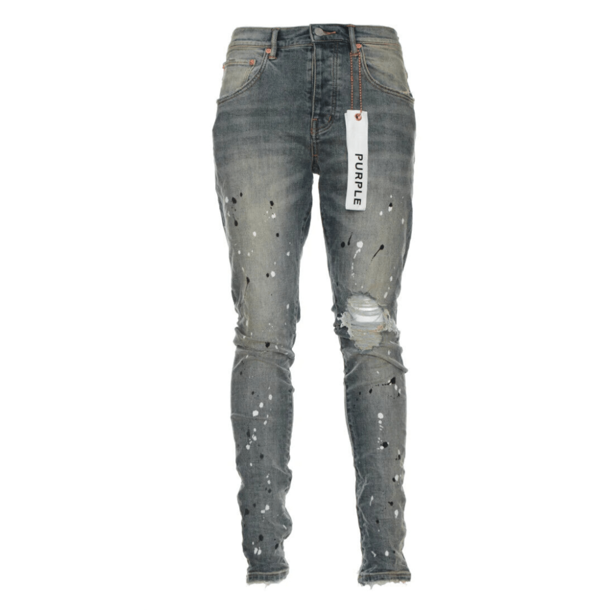Purple Brand "P002 Mid Indigo Indigo Destroy Paint" Jeans - Hype World