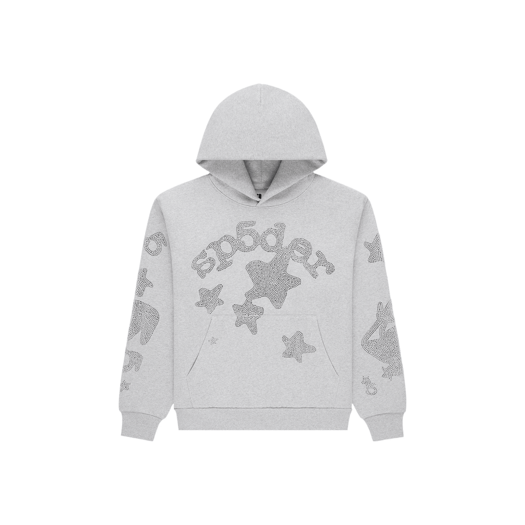 Sp5der Rhinestone Beluga Hoodie 'Heather Grey' - Hype World