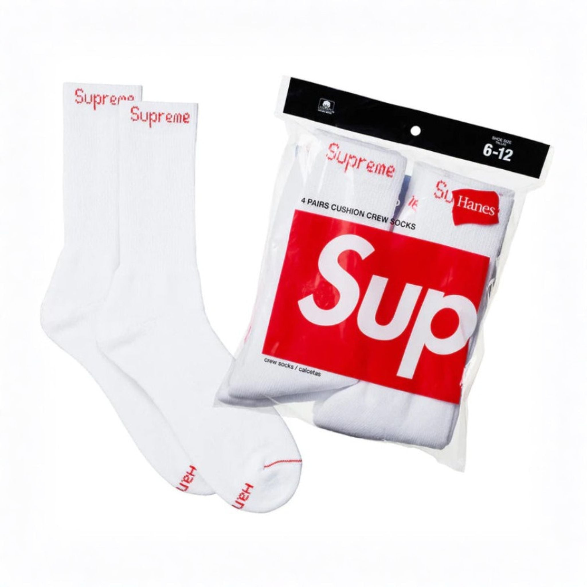 Supreme Hanes Crew Socks White "4-Pack “ - Hype World